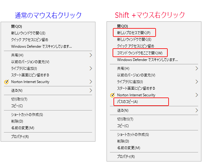 「Shift」+ マウス右クリック