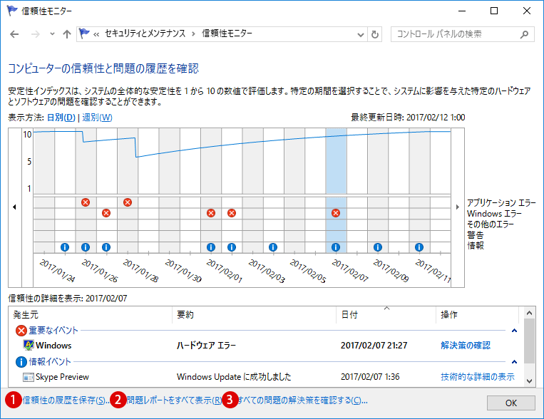 Windows 信頼性モニタ