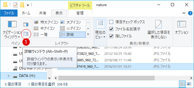 [Windows10]ファイルエクスプローラー上の詳細ウィンドウ(Alt+Shift+P)を無効にする