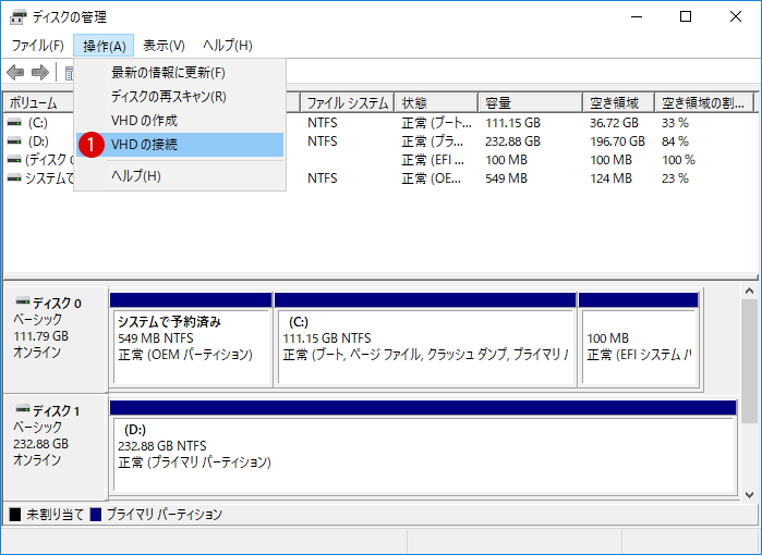 VHDXディスクファイルをマウントする