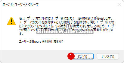 Windows 11 コントロールパネルでユーザーアカウントを削除する