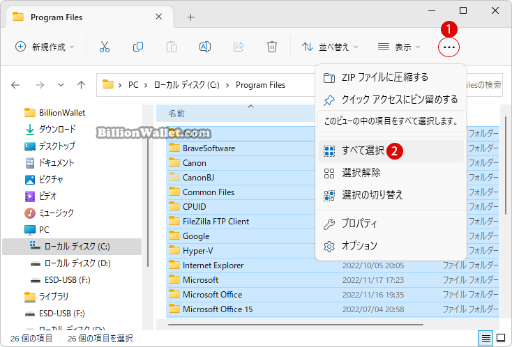 Windows 11のファイルエクスプローラーでアイテムを選択する方法